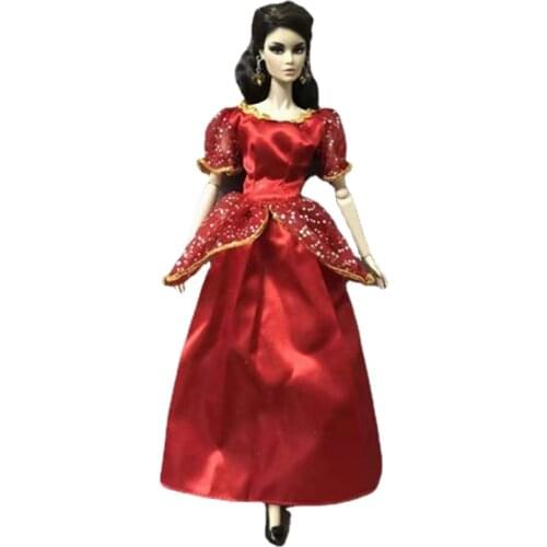 1/6 BJD Doll Clothes for Barbie Princess Dresses Red Puff Sleeve Outfits Wedding Party Gown 11.5" Dollhouse Accessories Kids Toy