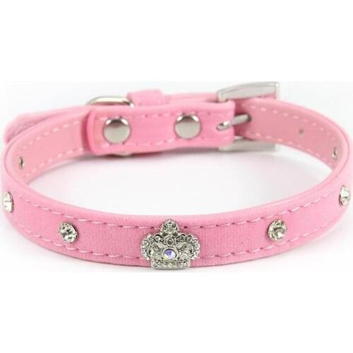Dog Collar Pet Collar Dog Accessories Crown Rhinestones Decor PU Leather Handmade Puppy Cat Collar For Small Medium Large Dogs