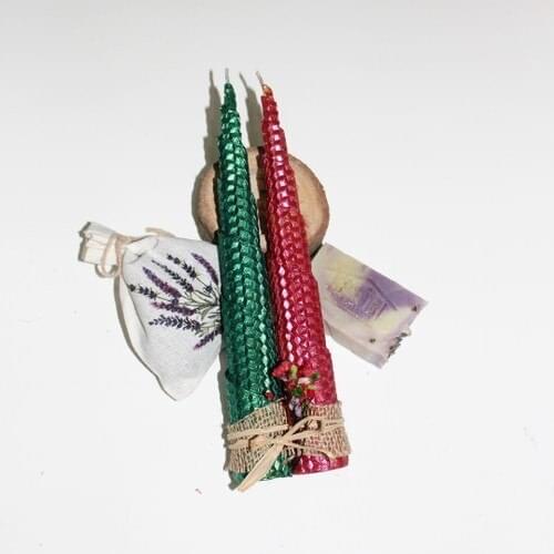 Frig Lavender Design Gift 2 Li Candlestick Type Honeycomb Candle Set 2 Color Red-Green