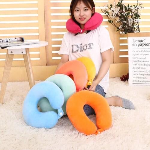 Random Color U Shaped Travel Pillow Neck Support Headrest Filling Colorful Soft Cushion Flight for Air