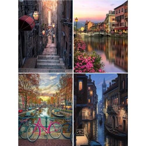 Full Square Diamond Embroidery landscape Street 5D Diamond Painting Scenery Cross stitc Mosaic Picture of Rhinestones Wall Decor