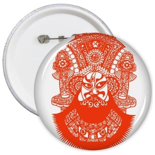 Hebei Province China Beijing Opera Chinese Culture Paper-cut Art Chinese Masks Round Pins Badge Button Clothing Decoration 5pcs