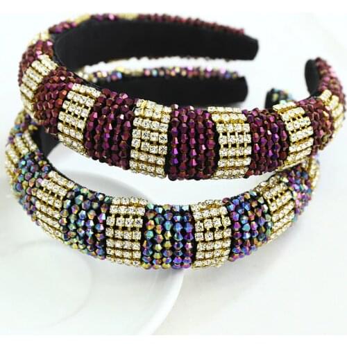 Baroque Sparkly Padded Rhinestones Headbands Mix Color Full Purple Crystal Luxury Hairbands For Women Vintage Hair Accessories