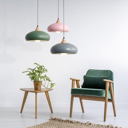 Nordic single-head chandelier creative simplicity Macaron lamp solid wood living room bedroom restaurant aisle lighting