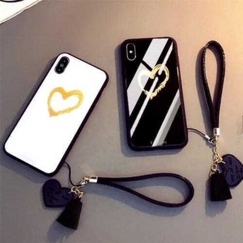 BONVAN Glass Hard Case For Huawei Mate 8 9 Pro Heart Shaped Cover For Huawei Mate 10 Pro Lite Lanyard Couqe Capa