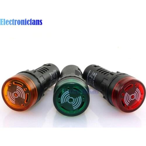 Buzzer Lamp AD16-22SM LED Flash Alarm Indicator Signal Lamp With Buzzer DC 12V 24V AC 110V 220V 22mm Red Green Yellow