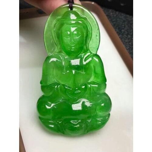 Only One ! Natural Emerald Guanyin Bodhisattva Pendant Necklace Sweater Chain Jewelry Gift Wholesale