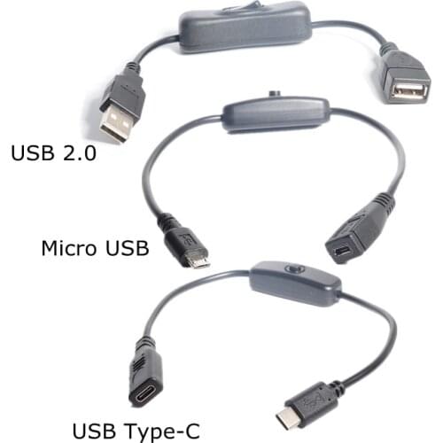 USB cable 25cm USB Type C USB-C & Micro usb & USB 2.0 A Male to Female Extension Cable With ON/OFF Switch for Raspberry Pi 4