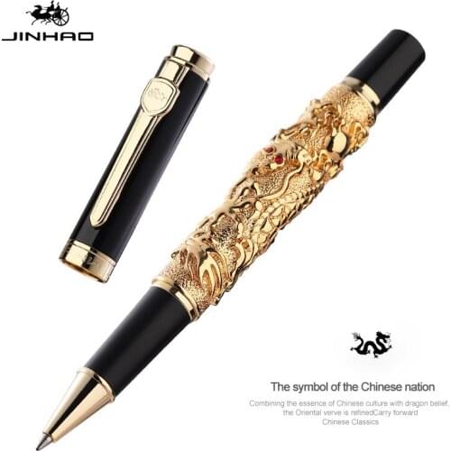 JINHAO Vintage Rollerball Pen with Ink Refill Auspicious Dragon Carving Heavy Pen, Noble Golden Business Office School Supplies