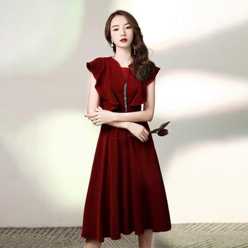 Special Occasion Dresses Vintage V-Neck Short Luxury Burgundy Knee-Length A-Line Crystal Zipper Elegant Women Prom Gown E1023