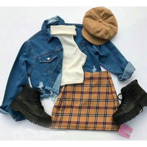 FOCUSNORM 2pcs Fashion Autumn Kids Girls Clothes Sets 1-6Y Sleeveless Turtleneck Knit Sweater Tops+Plaid Printed A-Line Skirts