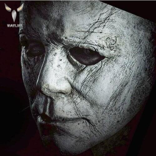 WAYLIKE Halloween Michael Myers Mask Trick Or Treat Studio Halloween Party Mike Mel White Full Head Latex Mask
