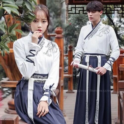 Women Men Chinese Tang Suit Hanfu Robes Skirt Long Dress Traditional Asian Clothes Japanese Samurai Kimono Cosplay Costumes Suit