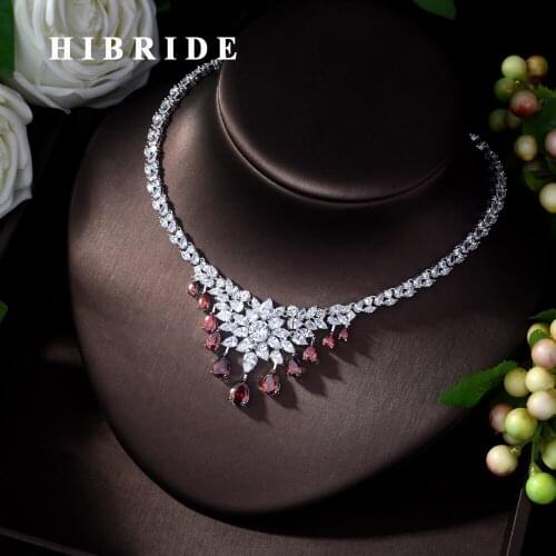 HIBRIDE Luxury Flower Leaf Nigerian Necklace Pendant for Women Wedding Dubai Bridal Necklace Jewelry 2019 N-330