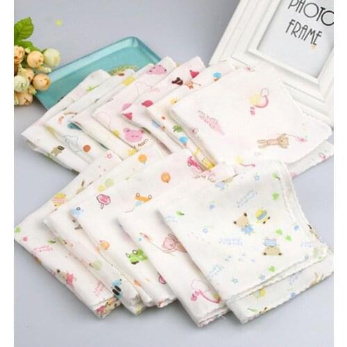 10PCS Baby Feeding Towel Teddy Bear Bunny Dot Chart Printed Children Small Handkerchief Gauze Nursing Bath Shower Products