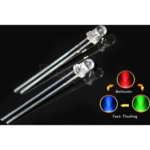 100pcs 3mm RGB Fast Flashing Led 3 mm Tricolor Round Water Clear LED Light Emitting Diode Multicolor Flicker