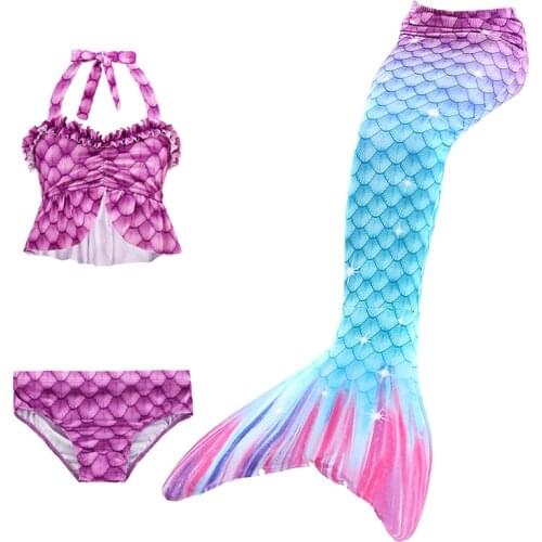 3 Pcs Girls Mermaid Princess Cosplay Swimsuit Mermaid Tails for Swimming Costume Children Beach Clothes Kids Swimmable Swimwear
