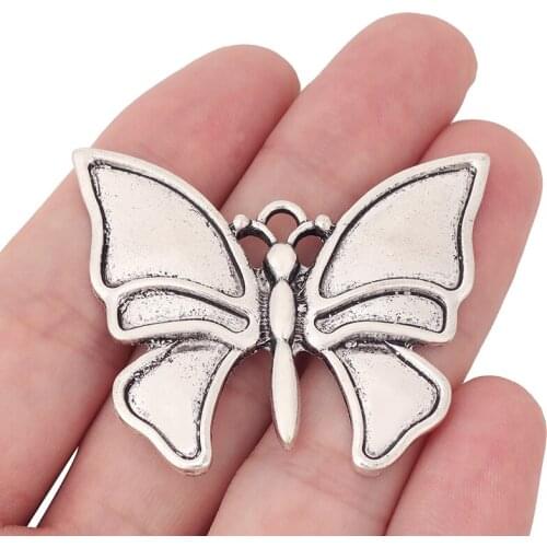 3 x Tibetan Silver Large Butterfly Charms Animal Pendants for Necklace Jewelry Making Findings 49x41mm