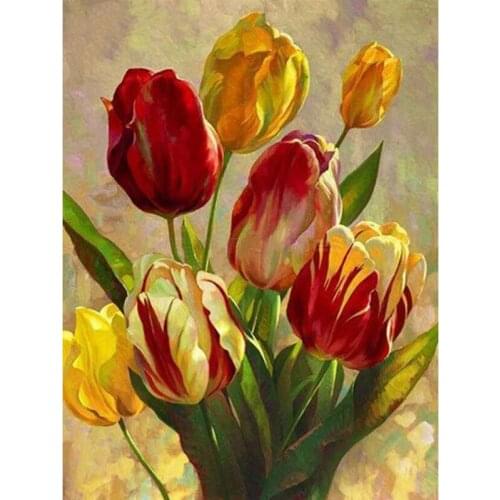 Handmade 5D Round Diamond Painting Red Tulip Flower Cross Stitch Pictures of Rhinestones Full Square Diamond Embroidery Flower