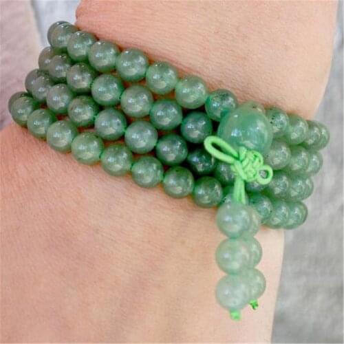 6mm Green Jade 108 Beads Handmade Tassel Necklace Bracelet Mala Tibetan Classic Spiritua Retro Spirituality Prayer Religious