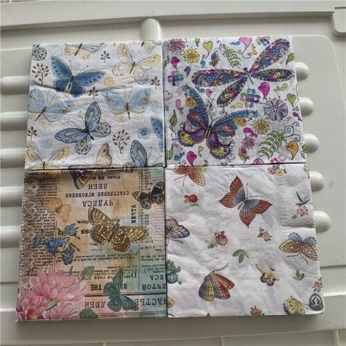 Decoupage wedding birthday party Napkin paper elegant tissue butterfly dragonfly vintage beautiful serviettes square decor 20