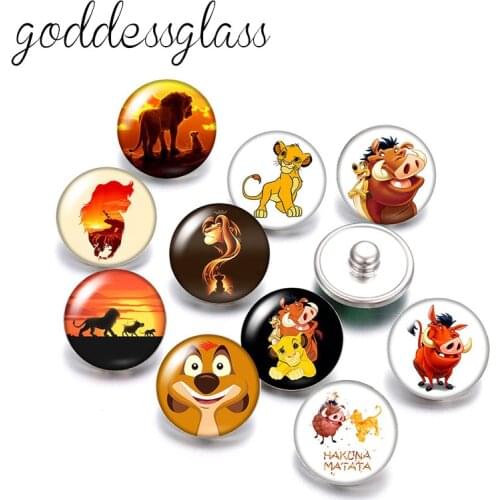 Disney The Lion King HAKUNA MATATA Simba 10pcs Round photo glass 18mm snap buttons for 18mm snap bracelets jewelry wholesale