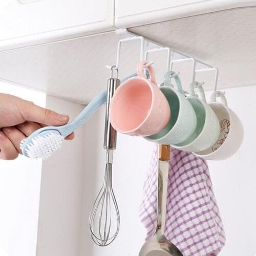 Double 8 Holders Pop Wrought Iron Kitchen Cabinet Bottom Pylon Nail-Free Storage Rack Cup Tools Hooks Bath Kitchen Accessories
