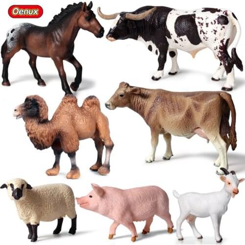Oneux 7pcs/lot Farm Animal Models Simulation Horse Cows Pig Sheep Action Figures PVC Figurines Birthday Gift for Kids