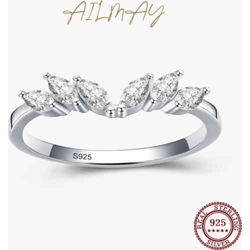 Ailmay 925 Sterling Silver Stackable Zirconia CZ Ring Simple Geometric Design Wing Finger Ring Fine Female Fashion Jewelry