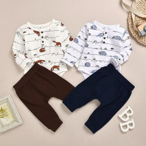 0-2Yrs Baby Girls Clothes Set Soft Kids Fox Romper Tops Pants 2PCS Spring Autumn Clothing Outfits