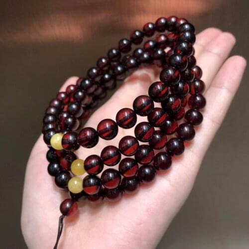 Wholesale Natural Baltic Blood Amber 108 Prayer Beads 8mm-9mm Round Beads Buddhist Mala Certificated Amber Supplier Prayer