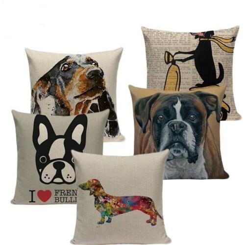 Square Cotton Linen colourfu Bull Terrier Painted Bull dog dachshund 3D Cheap Cushion Cover For Home Sofa Pillow Case Cojines