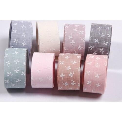 15 25 40mm Cotton Linen Ribbon For Bows Ties Embroidered Flower Pattern DIY Crafts Material Decoration Bias Sewing Gift Wrapping