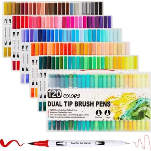 Fineliner Dual Tip Brush Art Markers Pen 12/24/48 Colors Watercolor Pens Drawing Painting Calligraphy Art Stationery Supplies