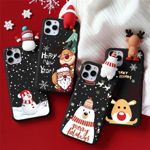 Cute Cartoon Soft TPU Case For iPhone 11 Pro XS Max XR X 5 SE 2020 12 Mini Cover For iPhone 7 8 6S Plus Case Bear Christmas Gift