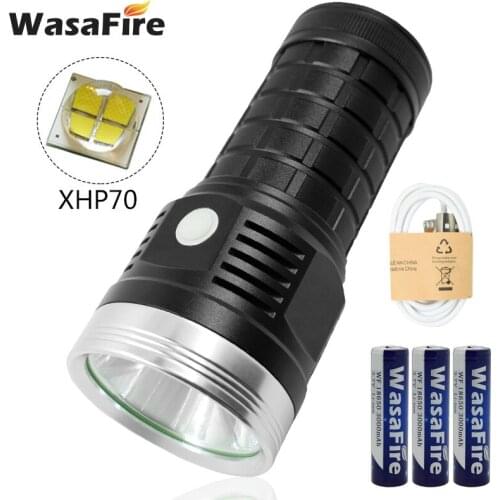 Wasafire Powerful 2000LM 5 Modes LED Torch XHP70 Rechargeable Tactical Lanterna Waterproof 18650 Flashlight For Camping