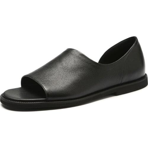 Men Roman Style Sandals Soft Leather Sandals Breathable Non-slip Beach Sandals Black Mens Slippers Men Beach Shoes Trend