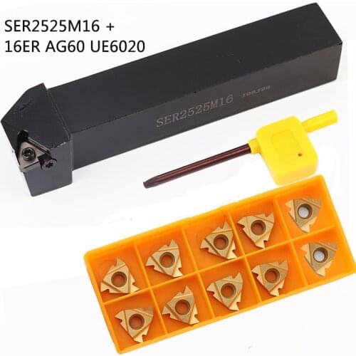 1pc SER2020K16 SER2525M16 and 16ER AG60 UE6020 VP15TF insert CNC Lathe Machine Cutter External Thread Turning tool Holder Sets