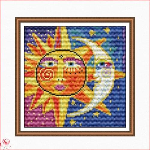 The Sun and the Moon Cross Stitch Kits DIY Handmade Embroidery 11CT 14CT Counted Printed Needlework Decoration Patterns Sets