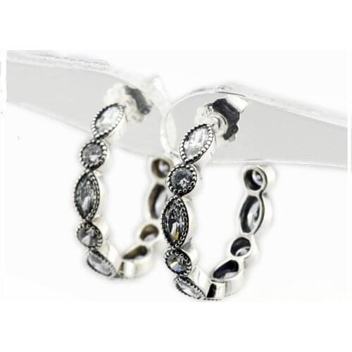 Alluring Brilliant Hoop Earrings for Women Fashion Clear CZ Crystal Female Wedding Earrings 925 Sterling Silver Earrings Jewelry