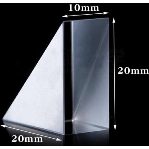 20x20x10mm Optical Glass Triangular K9 Prism Lens With Reflecting Film Light Spectrum Physics Optics