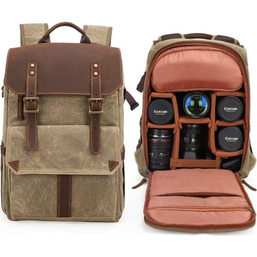Outdoor Waterproof Canvas Trendy Vintage DSLR Backpack Men Women Photography Shoulder Camera Bag for Canon Nikon Sony Digital