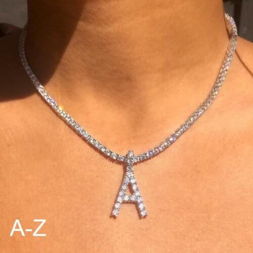 Stone Fans Large Tennis Letter Necklace Jewelry Cubic Zirconia Initial letter Necklace Silver Plated Pendant Collares Jewelry
