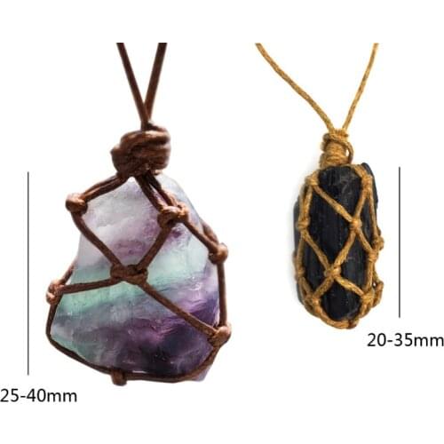 Hand Braided Natural Crystal Pendant Necklace Black Tourmaline Amethyst Chakra Gemstone Pendant Necklace Jewerly Unisex C1FE