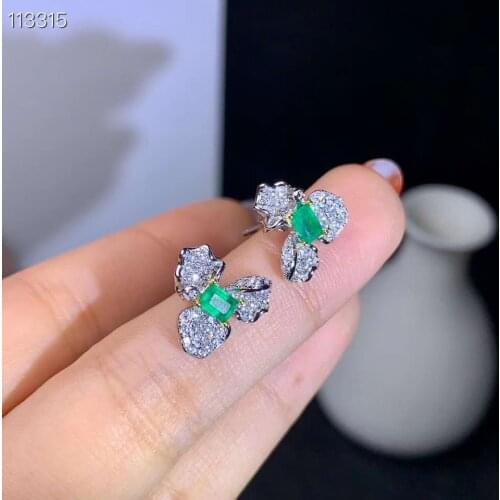 Natural emerald Earring fashionable gem quality 925 silver 3x4mm