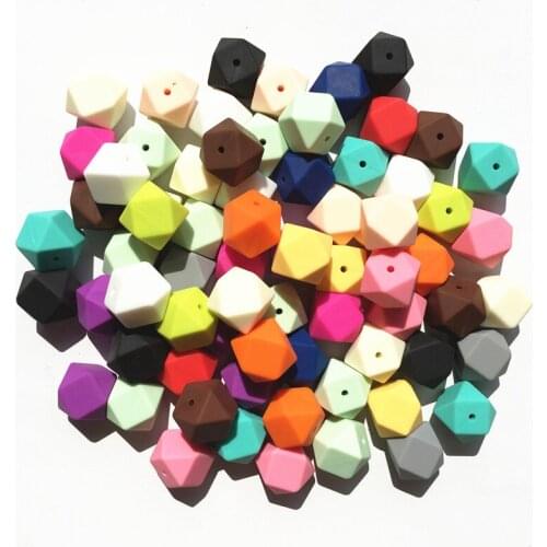 Mix colors 100pcs/lot Modern silicone teething loose beads necklace/ large hexagon silicone beads without join line