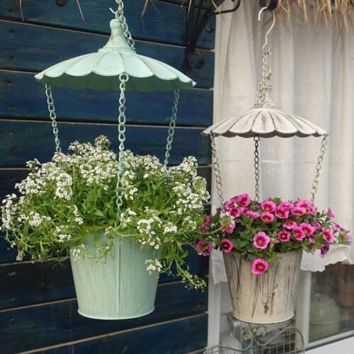 Parachute design vintage shabby chic metal hang flower pot