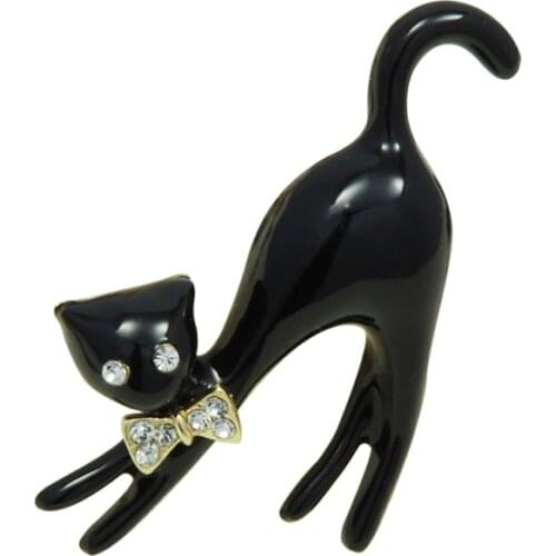 WXJCAN enamel animal cat brooch Rhinestone bowknot kitty brooch pin Large brooches Size 60mm*50mm