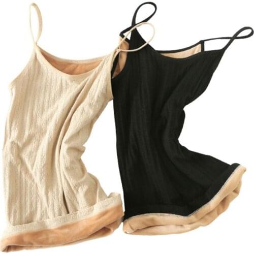Y166 Womens Winter Warm Thickened Plush Tank Top Spaghetti Straps V-Neck Slim Bottoming Vest Solid Color Basic Geometric Braided