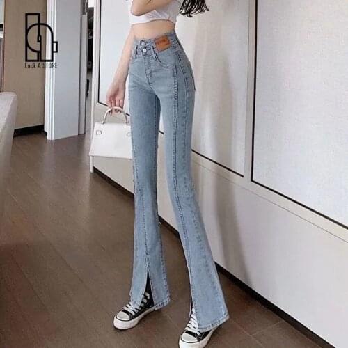 Women Jeans Slim Fit Denim Pants Bell Bottom Straight High Waist Bootleg Jeans Stretch Female Flare Trouser Maxi Fashion